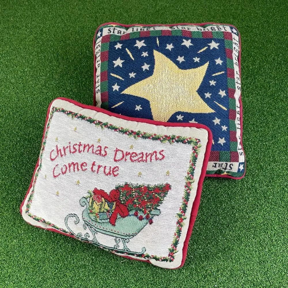 Lot of 2 Vintage Tapestry Throw Pillows Christmas & Star Light Holiday Decor Set